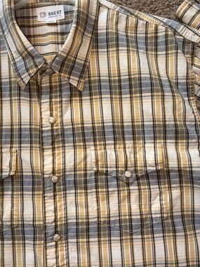 BKE Pearl Snap Yellow Gray White Plaid long sleeve Casual Western Shirt Mens XXL